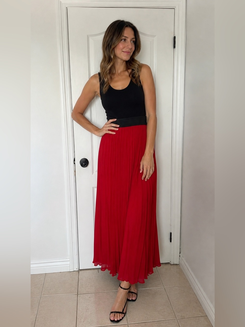 Charming Charlie Black & Red Pleated Maxi Dress